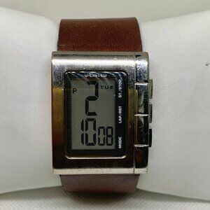 Unlisted By Kenneth Cole Digital Watch 33mm silver tone quartz brown running